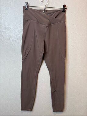 Move Theology Brown Ribbed Criss Cross Waistband Leggings Size Small Workout Gym